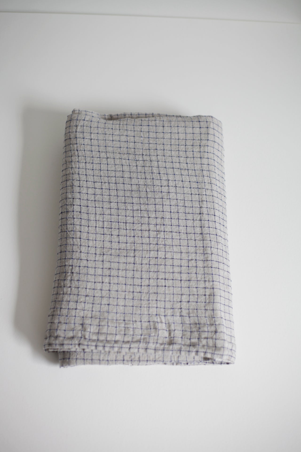 Washed Linen Tablecloth Grey and Blue Checks