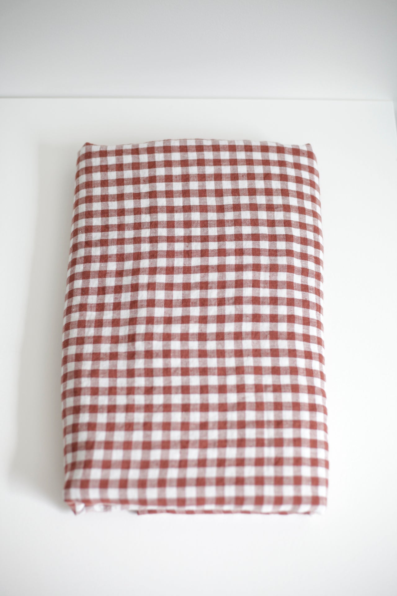 Washed Linen Tablecloth Rust Gingham
