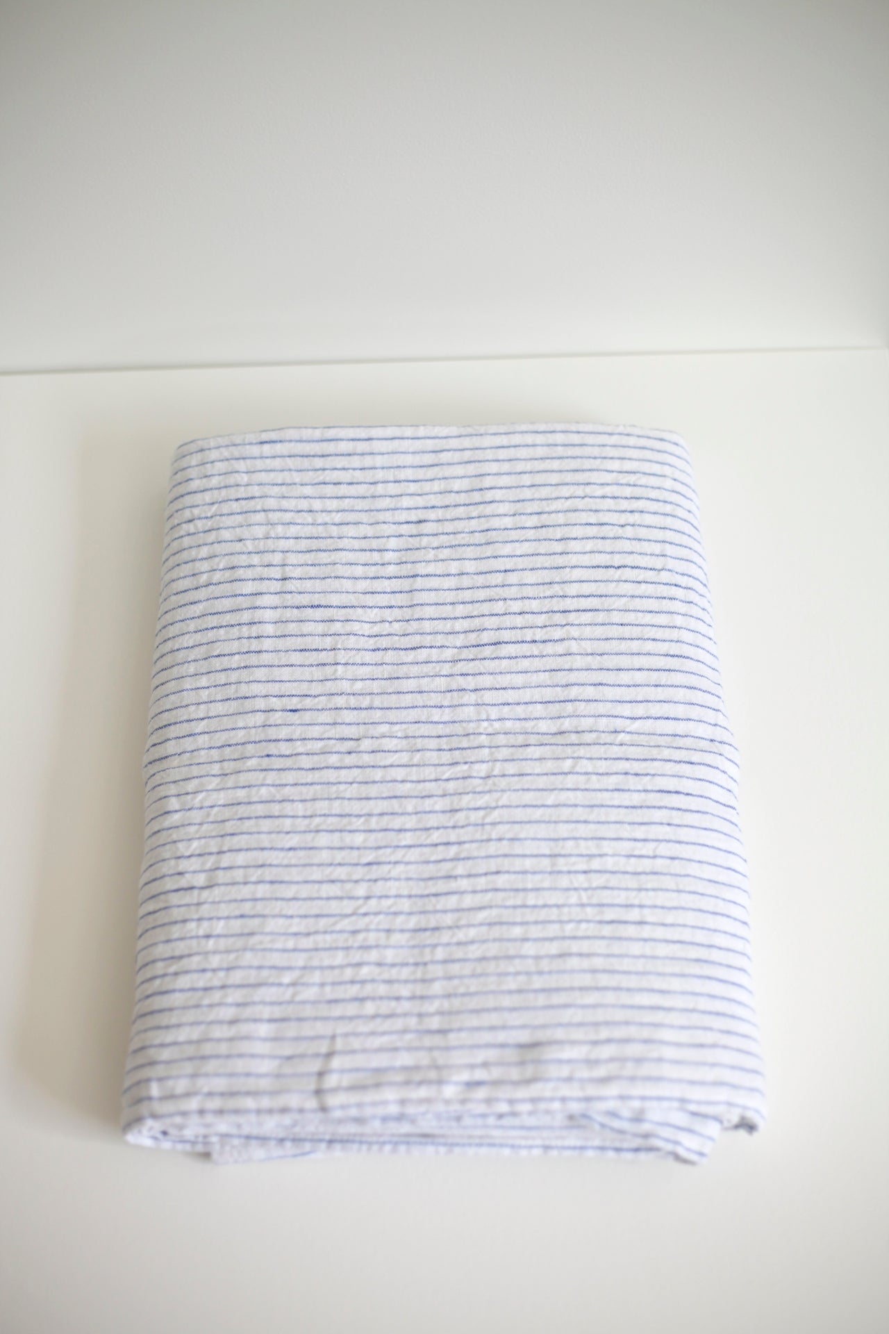 Washed Linen Tablecloth Blue Pinstripe