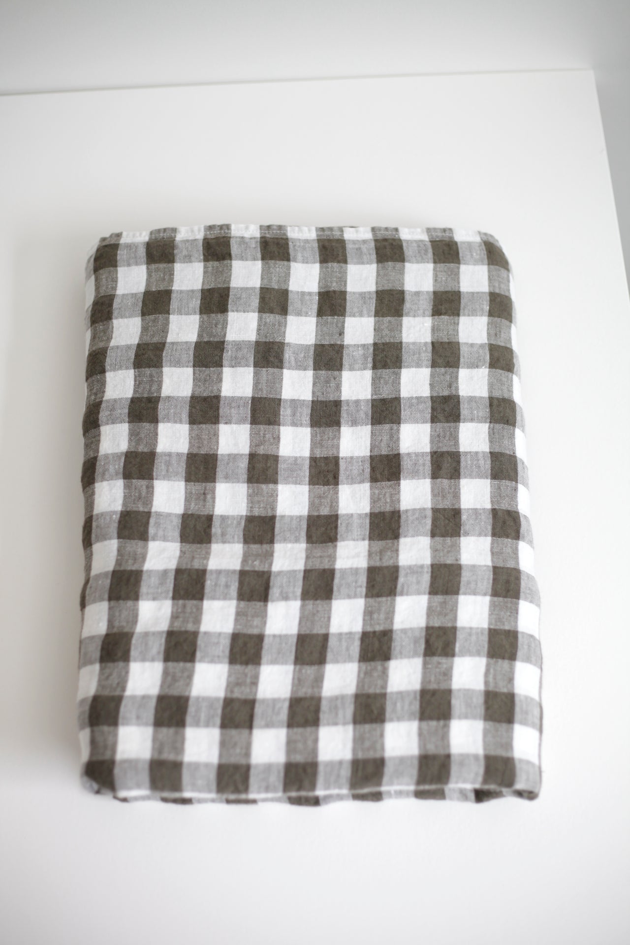 Washed Linen Tablecloth Kaki Gingham