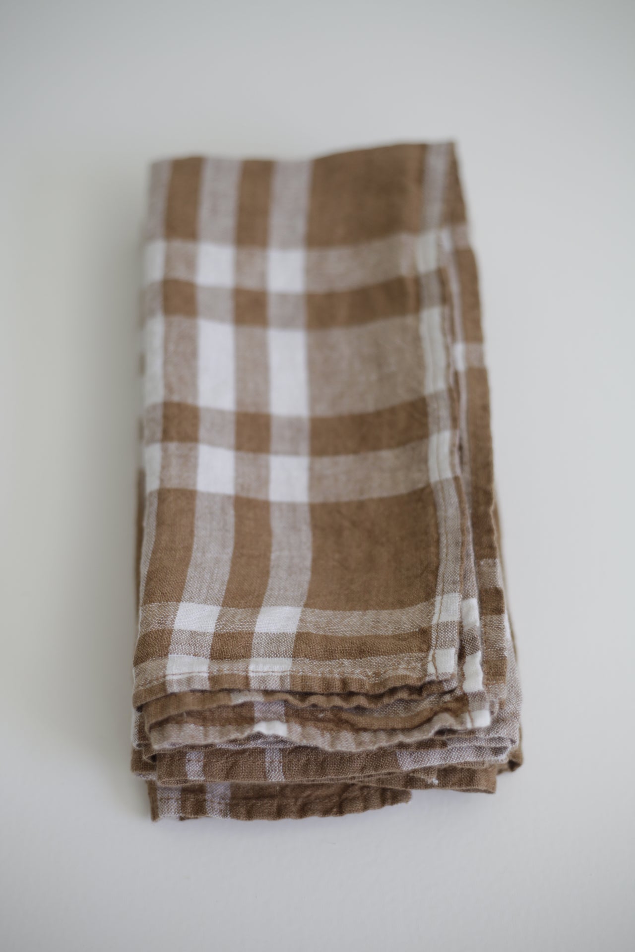 Washed Linen Napkin Coffee Plaid