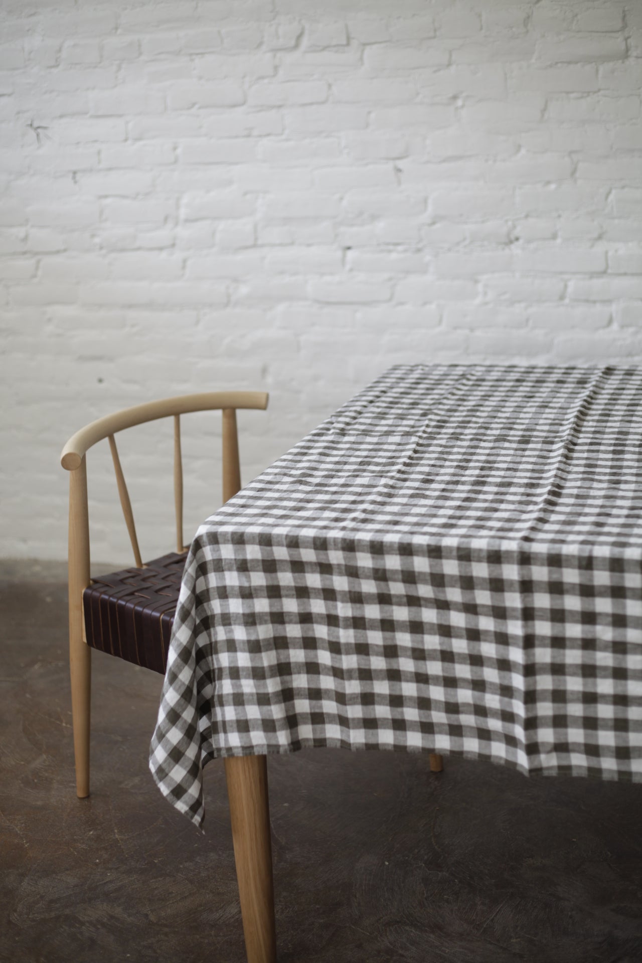Washed Linen Tablecloth Kaki Gingham