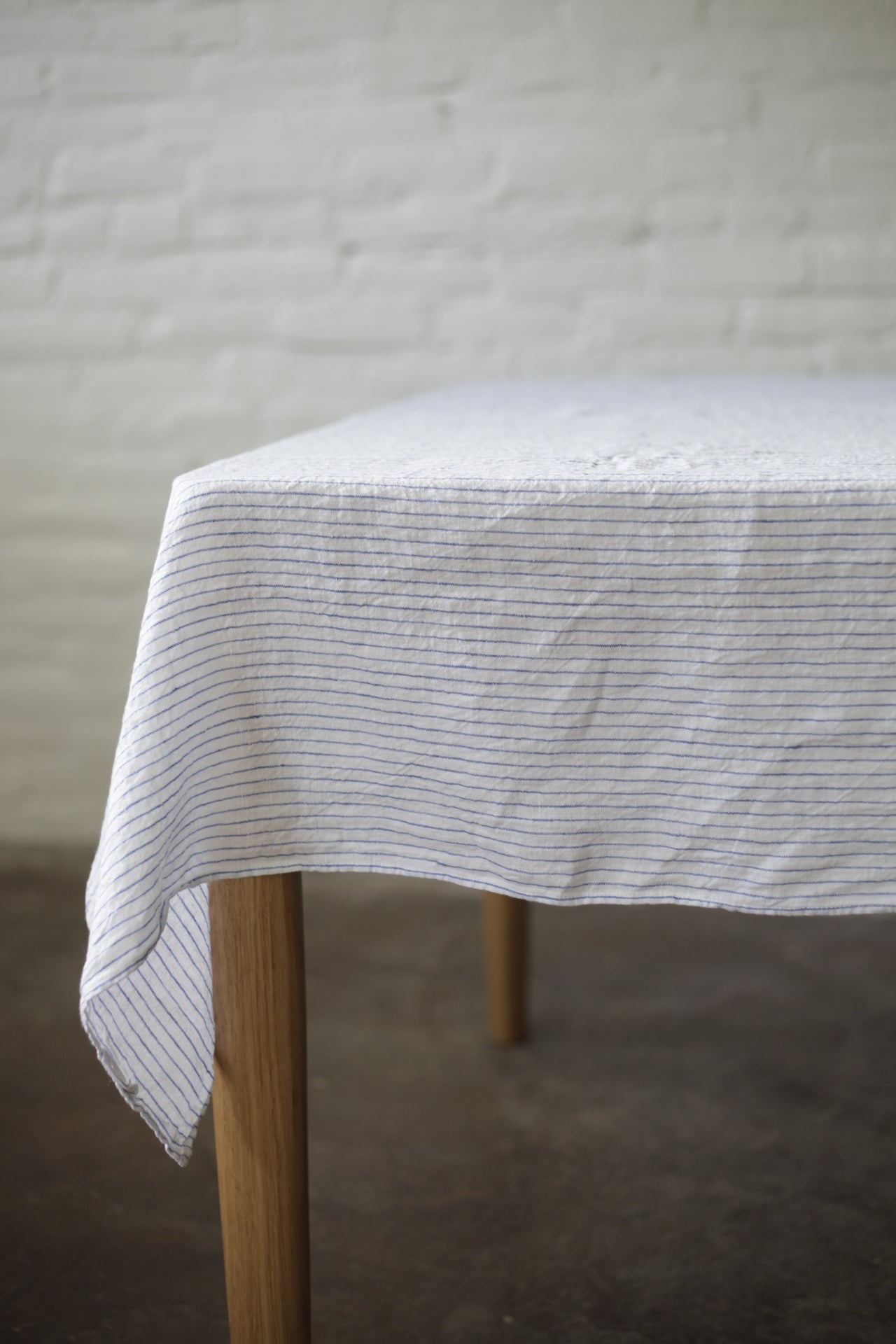 Washed Linen Tablecloth Blue Pinstripe
