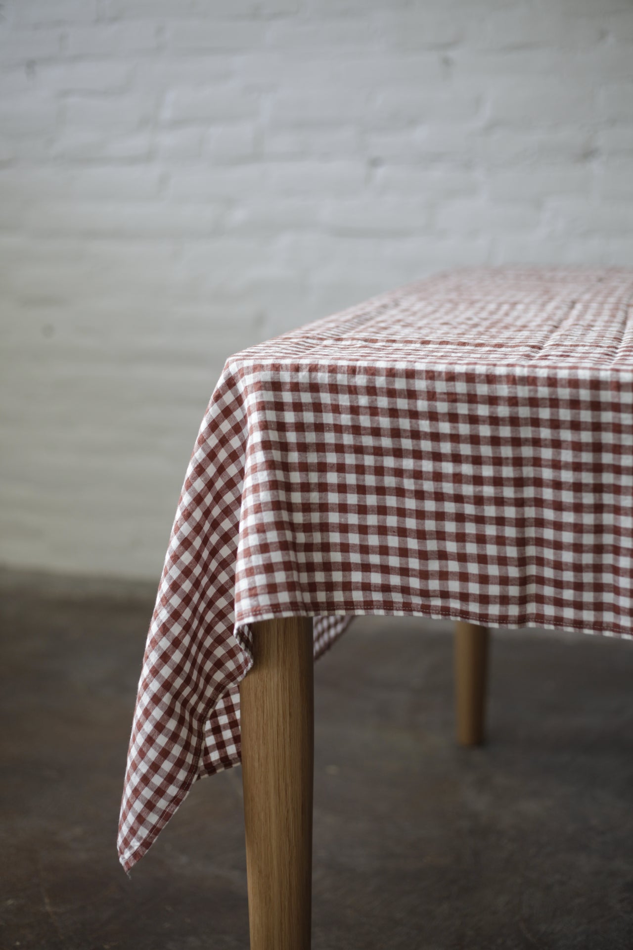 Washed Linen Tablecloth Rust Gingham