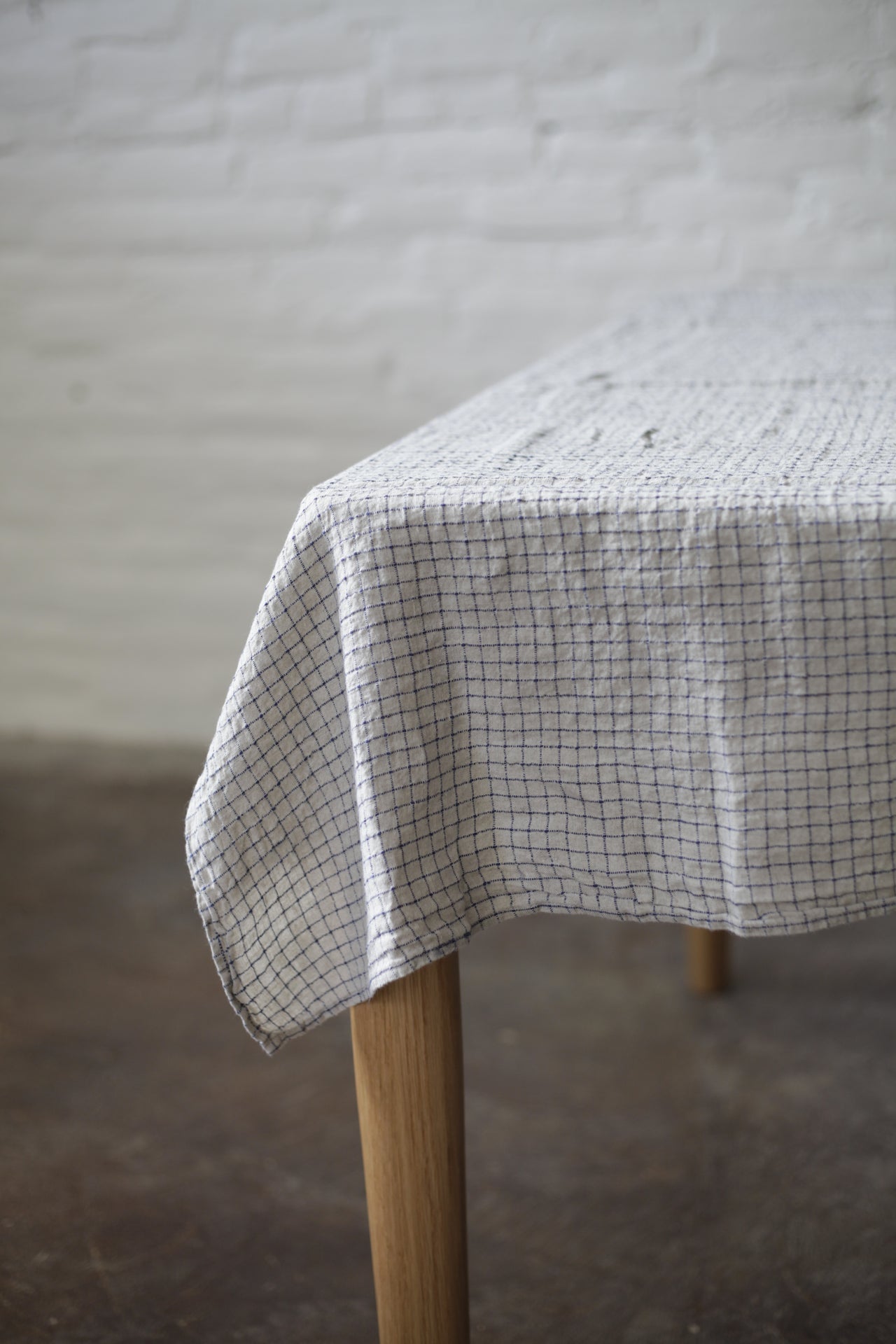 Washed Linen Tablecloth Grey and Blue Checks