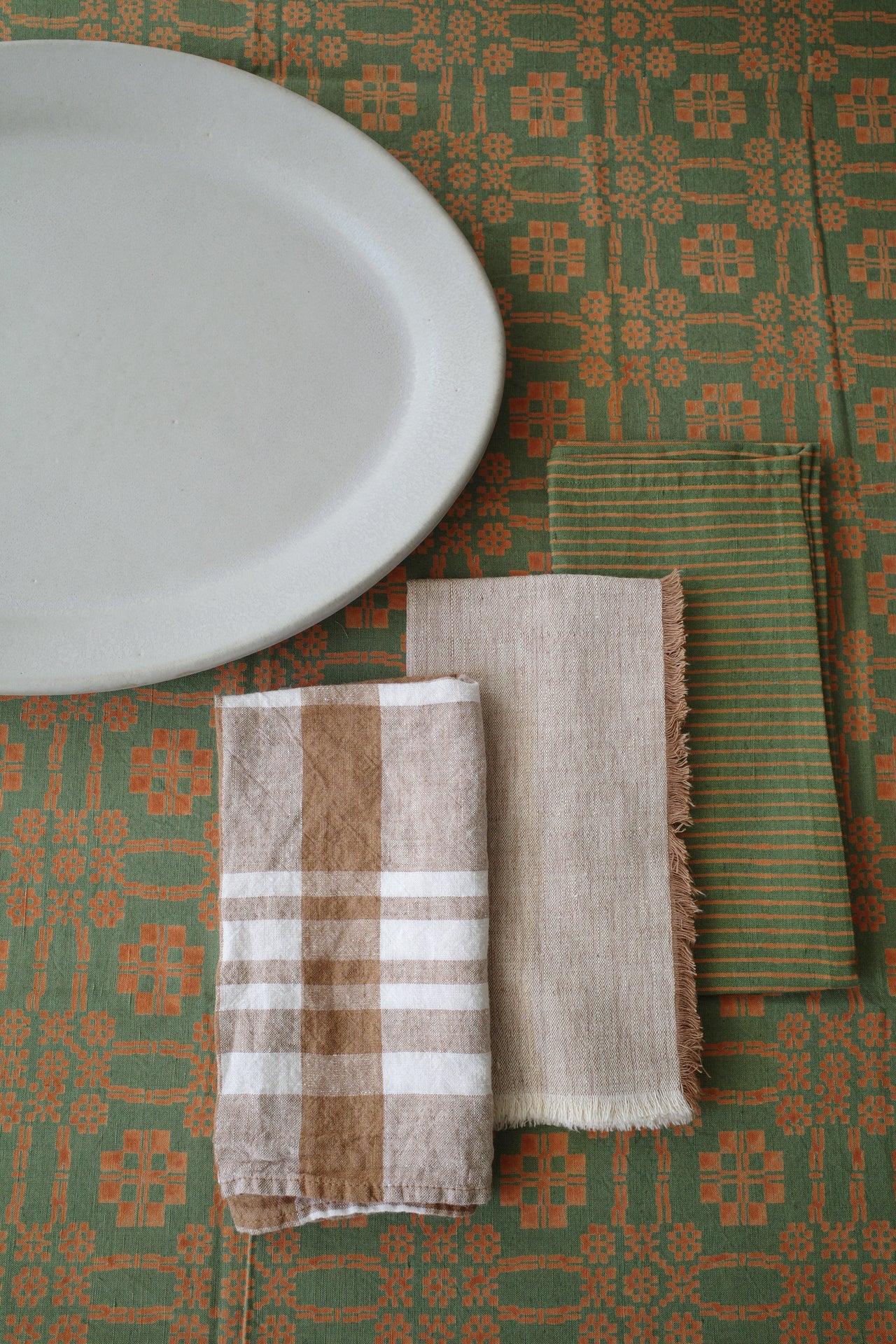 Washed Linen Napkin Coffee Plaid