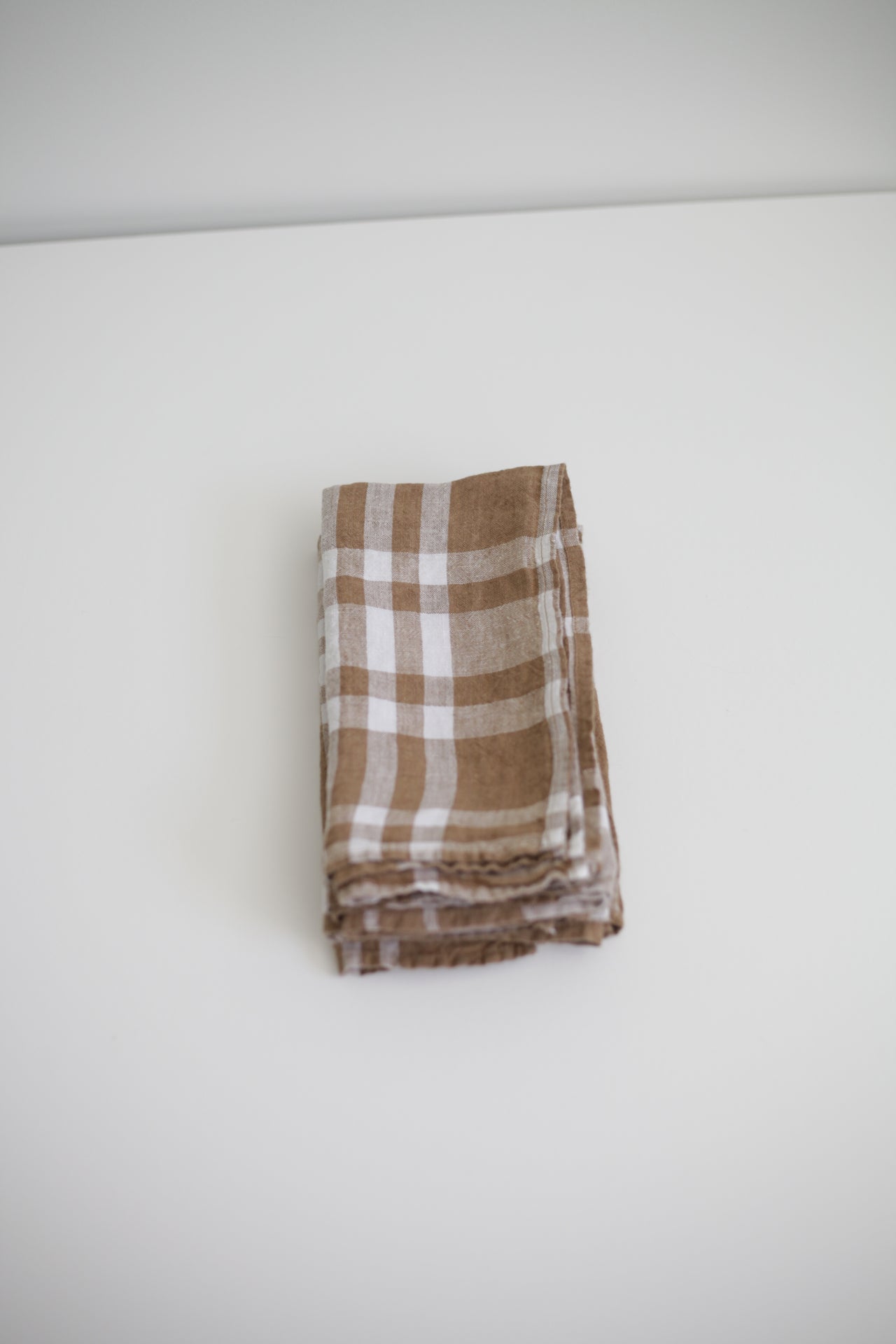 Washed Linen Napkin Coffee Plaid