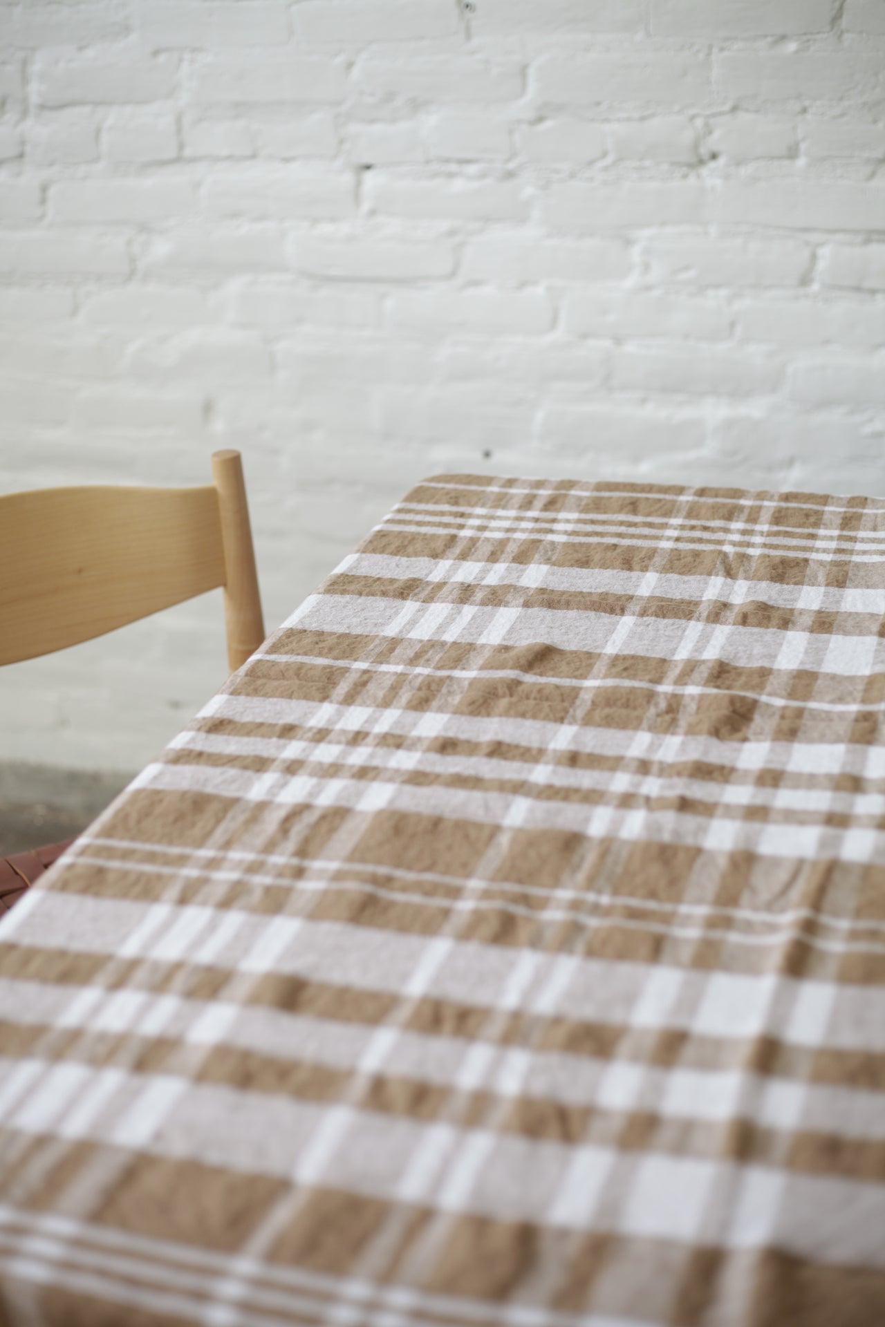 Washed Linen Tablecloth Coffee Checked