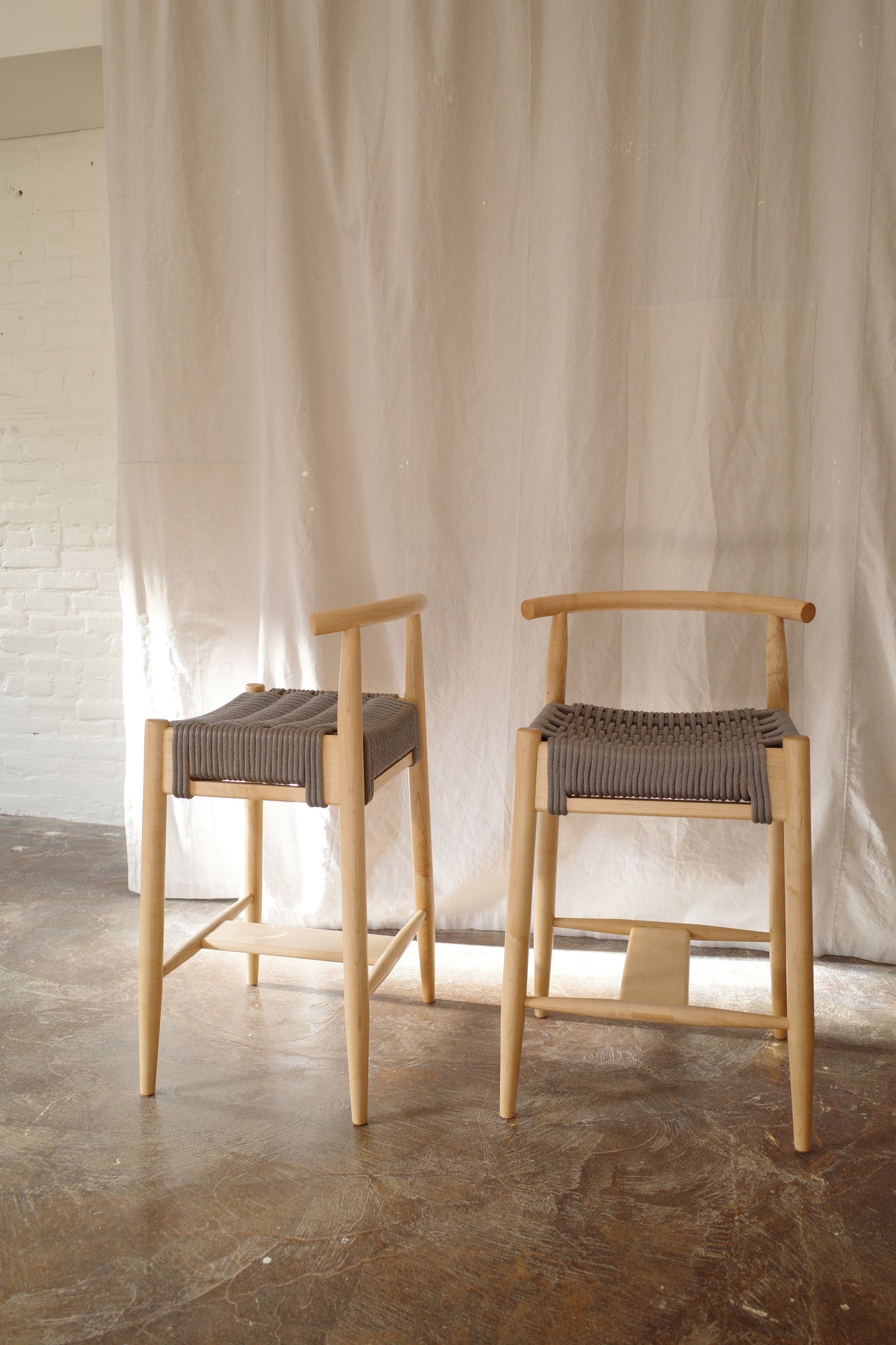 Harbor Counter Stool Pair Maple + Grey Rope