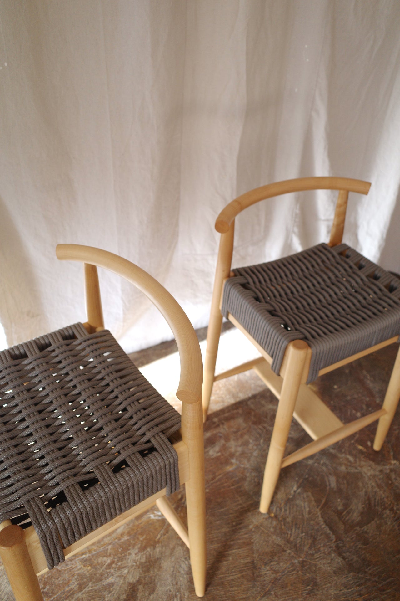 Harbor Counter Stool Pair Maple + Grey Rope